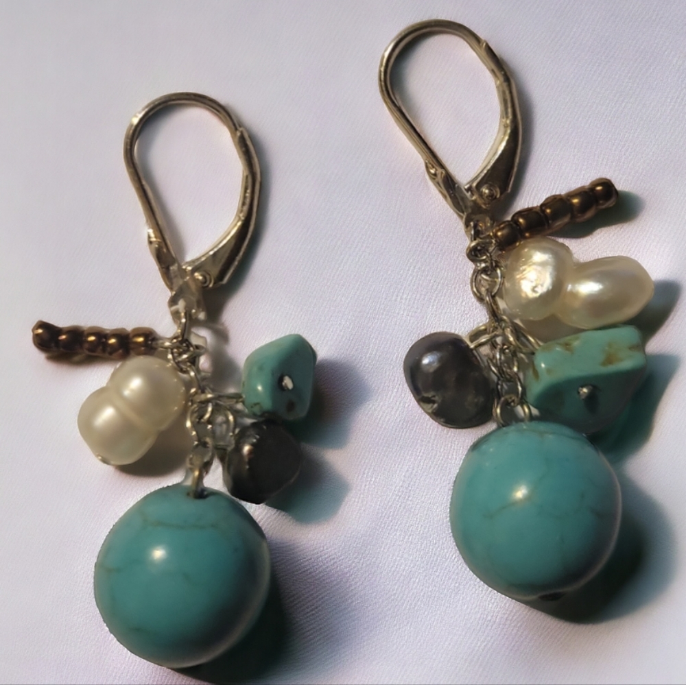 Genuine .925 Sterling Silver Pierced Dangle Earrings Czech Glass Seed Beads